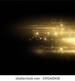  Golden light effect. Abstract laser beams of light. Chaotic neon rays of light .