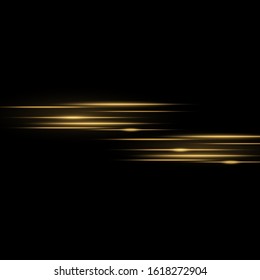 Golden light effect. Abstract laser beams of light. Chaotic neon rays of light .Glowing lines. Vector illustration. Christmas flash. dust.