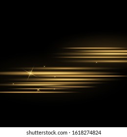 Golden light effect. Abstract laser beams of light. Chaotic neon rays of light .Glowing lines. Vector illustration. Christmas flash. dust.