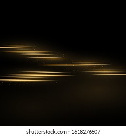 Golden light effect. Abstract laser beams of light. Chaotic neon rays of light .Glowing lines. Vector illustration. Christmas flash. dust.