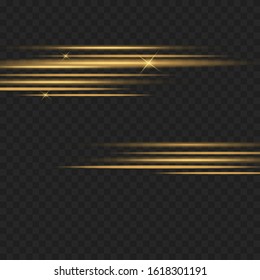 Golden light effect. Abstract laser beams of light. Chaotic neon rays of light .Glowing lines. Vector illustration. Christmas flash. dust.