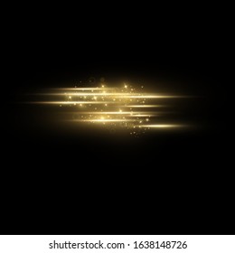  Golden light effect. Abstract laser beams of light. Chaotic neon rays of light .