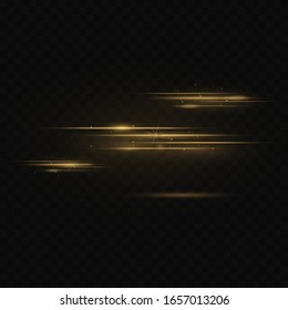 Efecto de luz dorada. Vigas de luz láser abstractas. Caóticos rayos de luz de neón .
