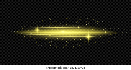 Golden light effect. Abstract laser beams of light. Chaotic neon rays of light .