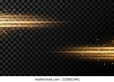 Golden light effect. Abstract laser beams of light. Chaotic neon rays of light .