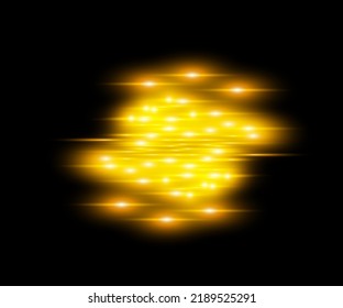 Golden light effect. Abstract laser beams of light. Chaotic neon rays of light .