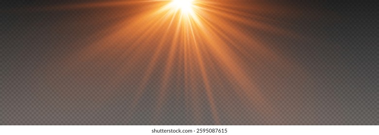 Golden light effect of explosion, flash of star and rays.