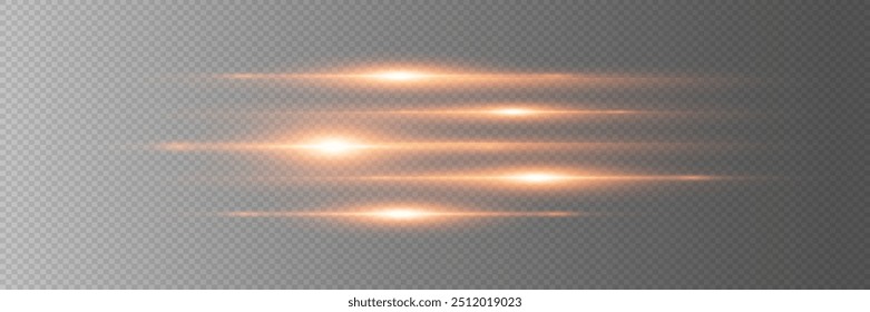 Golden light effect. Flashes and glare of a laser beam. Abstract lines. On a transparent background.