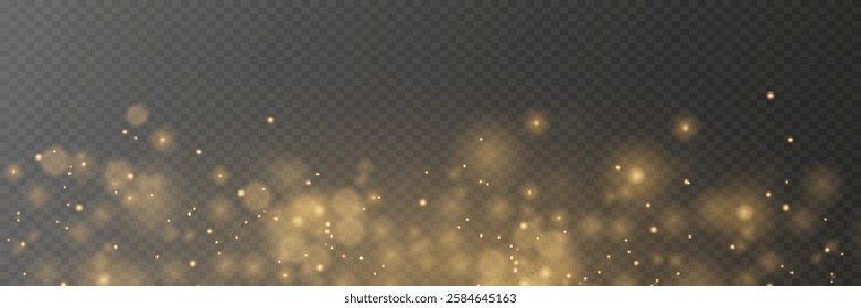 Golden light effect, glare, explosion, sparks, star. On a transparent background.