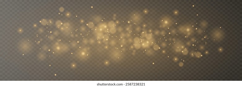 Golden light effect, glare, explosion, sparks, star. On a transparent background.