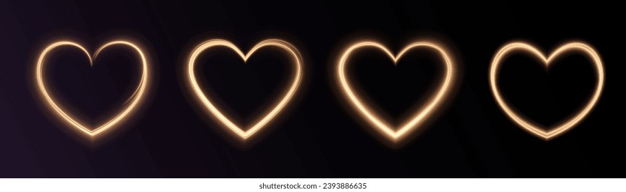 Golden light effect heart shape for holiday cards banners and congratulations.