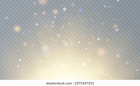 Efecto Golden Light con muchas partículas brillantes de bokeh aisladas sobre un fondo transparente. Nubes de estrellas vectoras con polvo.