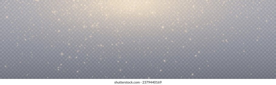 Golden Light effect with many shiny shimmering bokeh particles isolated on transparent background. Vector star cloud with dust.