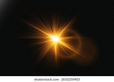 Golden light effect from spotlight and star rays.
