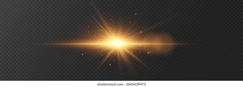 Golden light effect from spotlight and star rays.