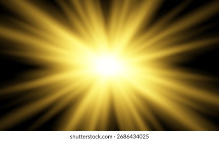 Efeito de luz dourada dos raios de luz e estrelas. Ilustração de vetor