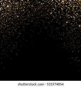 Golden light effect. Star burst light with golden sparkles. Vector illustration on black