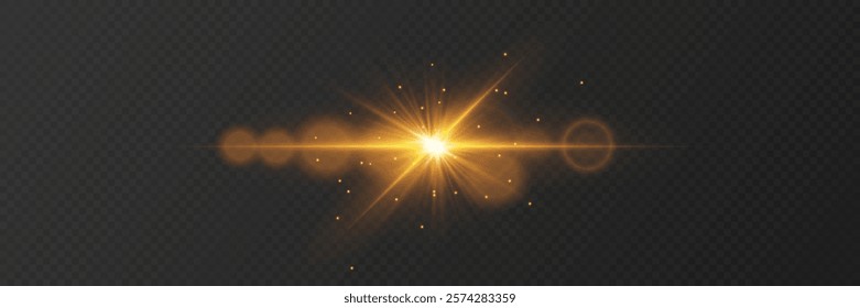 Golden light effect, star flash. On a transparent background.