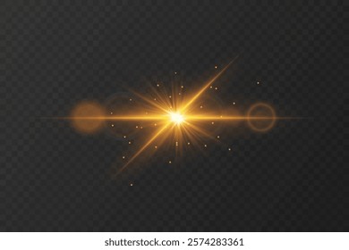 Golden light effect, star flash. On a transparent background.