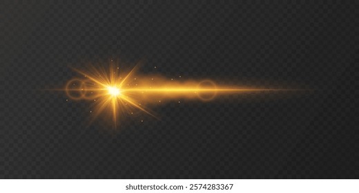 Golden light effect, star flash. On a transparent background.