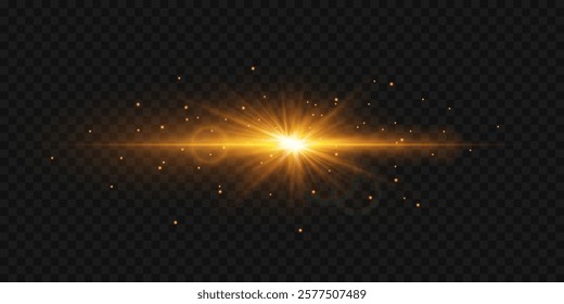 Golden light effect, star flash. On a transparent background.