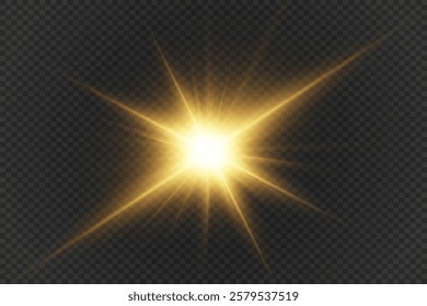 Golden light effect, star flash. On a transparent background.