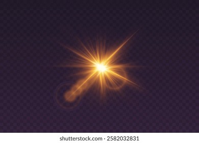 Golden light effect, star flash. On a transparent background.