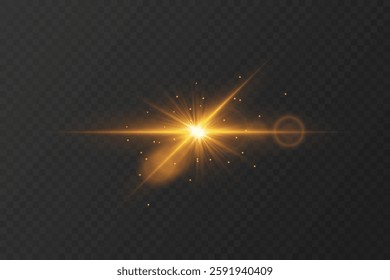 Golden light effect, star flash. On a transparent background.