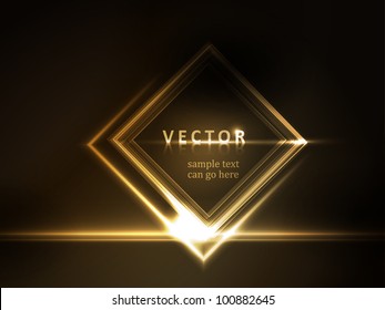 Golden light effects on square placeholder for your text on dark brown background.  Space for you message. EPS10