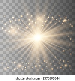 Golden light explosion isolated on dark background vector illustration. Effect star and sparkle, flash and shine golden.Vector illustration EPS 10.