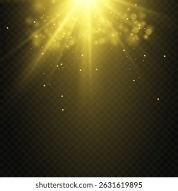 Golden light explosion with sparkling particles. On a transparent background