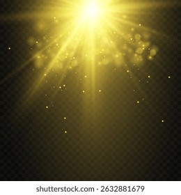 Explosão de luz dourada com partículas cintilantes. Em um plano de fundo transparente