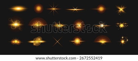 Golden Light flare. Golden Glowing light shining sun Special lens flare light effe copy. Golden light effects and lens flares collection