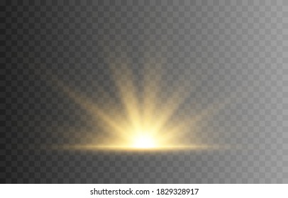 Golden Light. Golden Flash, Explosion. Abstraction. Rays Of Light, Rays Of The Sun. Vector Illustration. PNG. Light Png.