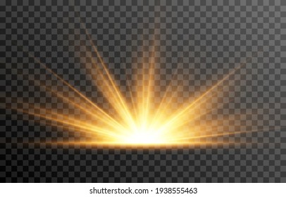 Golden light. A flash of light, a magical glow. Sun, sun rays png. Light png. Vector image.