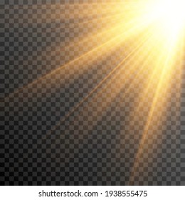 Golden light. A flash of light, a magical glow. Sun, sun rays png. Light png. Vector image.