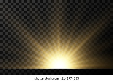 Golden light. A flash of light, a magical glow. Sun, sun rays png. Light png. Vector image.