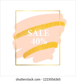 Golden light frame. Vector golden frame with lights effects. Shining rectangle banner.