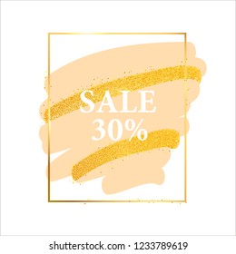 Golden light frame. Vector golden frame with lights effects. Shining rectangle banner.