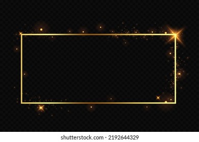 Golden light frames. Luminous luxury banner. Rectangular frame with light effects.