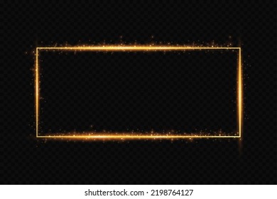 Golden light frames. Luminous luxury banner. Rectangular frame with light effects.