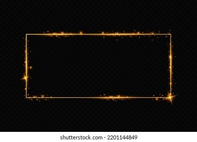 Golden light frames. Luminous luxury banner. Rectangular frame with light effects.