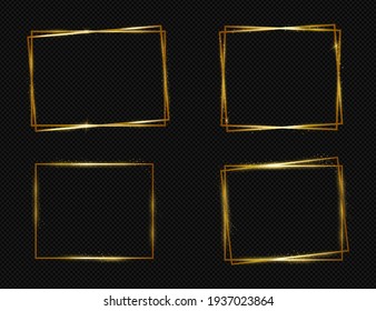 Golden Light Frames set, flash light effect, teements Isolated On Black