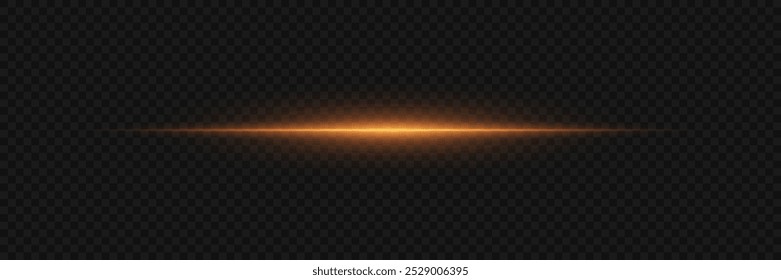 Golden light glare. Neon flash of light. On a transparent background.