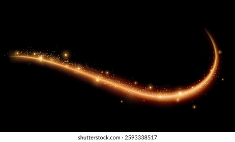 Golden Light Glow with Magic Sparks on Black Background