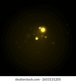 Golden light illustration. Glittering bokeh with spark, dust and glowing elements. Warm night backdrop with transparent shine for christmas or new year. Abstract glitter explosion in vintage style.


