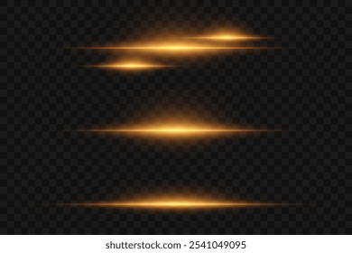 Efeitos de linhas de luz douradas, flash de raio laser. Em um fundo transparente.