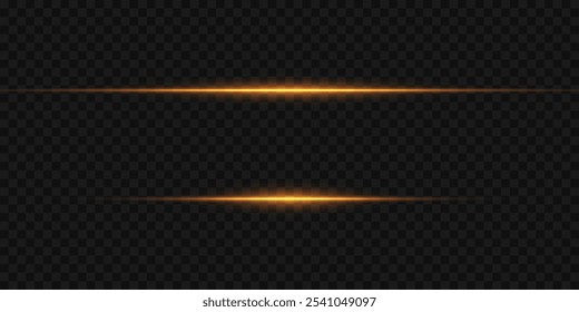 Efeitos de linhas de luz douradas, flash de raio laser. Em um fundo transparente.