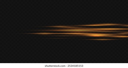 Linhas de movimento de luz dourada. Raios de velocidade e luz. Em um fundo transparente.