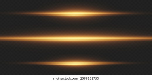 Golden light lines. The shine of horizontal laser beams.